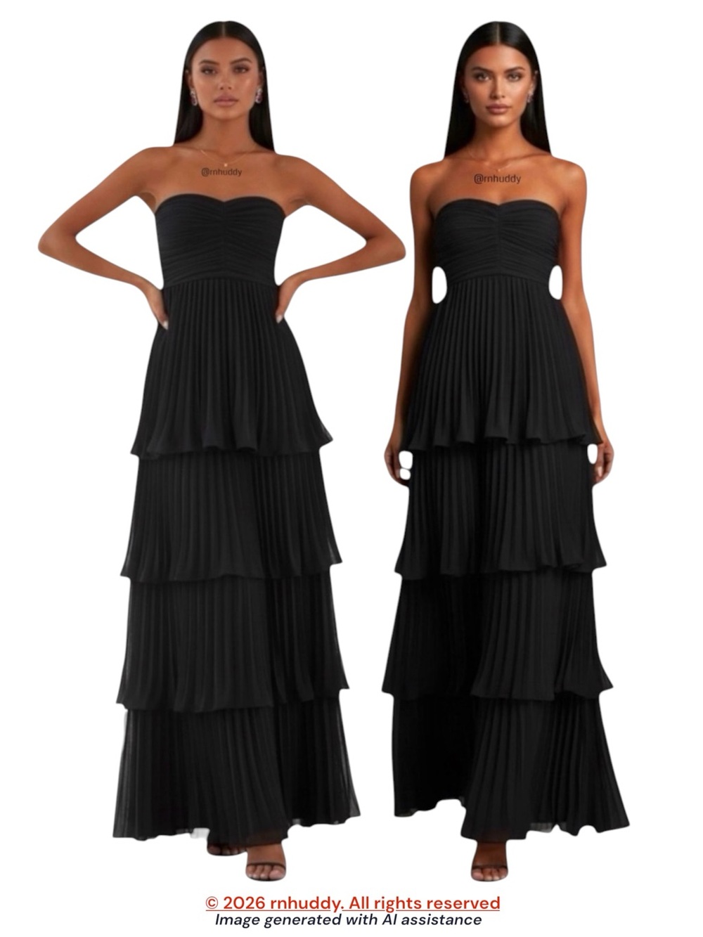 NWT Lulus M black strapless pleated tiered maxi dress - Picture 1 of 14